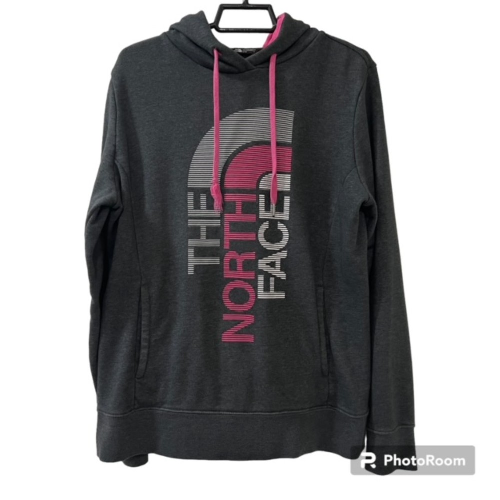 The North Face Womens Gray Pink Trivert Logo Pullover Hoodie Sweater Size Medium